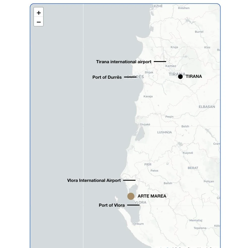Albania locator map · Tirana, Vlora, Arte Marea